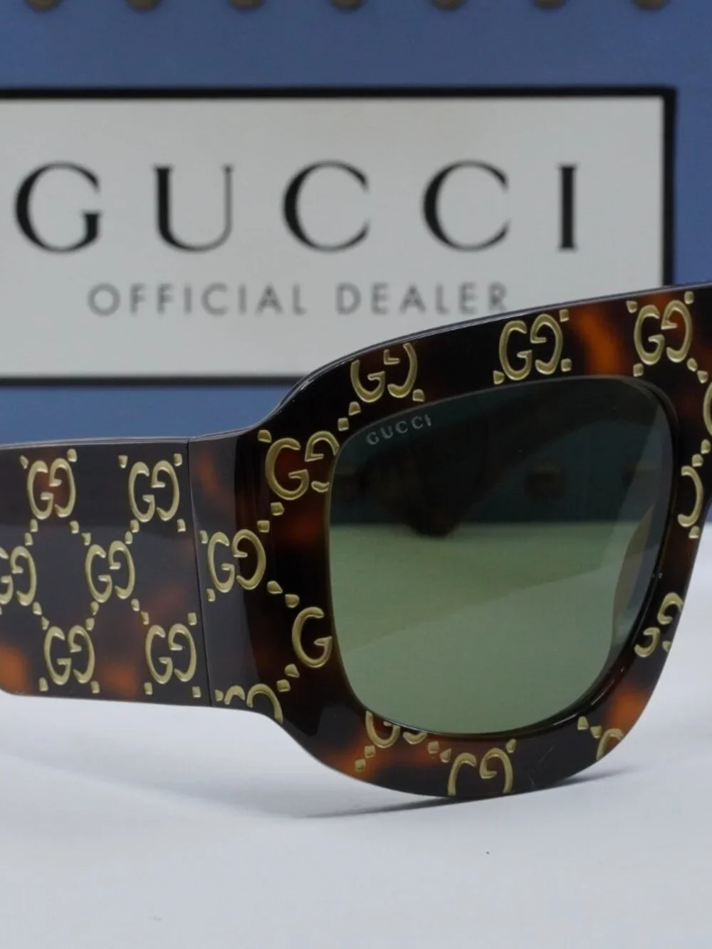Gucci GG0983S 002 Square Sunglasses - Havana With Gold GG Pattern\Green